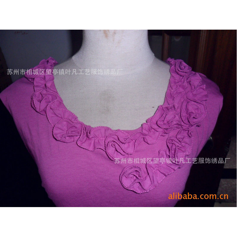 厂家批发紫色衣服辅料休闲式全棉水溶领花