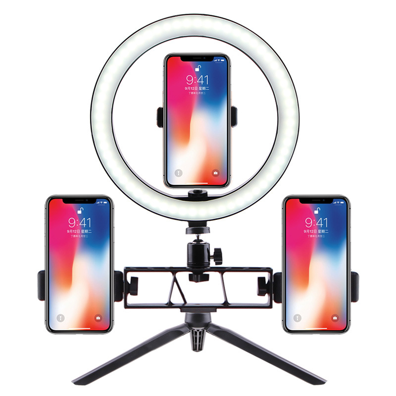 Luz de relleno de trípode de escritorio Soporte de transmisión en vivo para teléfono móvil de múltiples cámaras Anchor Belleza Selfie Fotografía Luz de iluminación de anillo