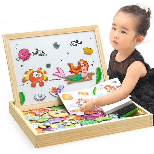 Young children's magnetic animal puzzle drawing board three-dimensional puzzle versatile writing board blackboard educational wooden toy