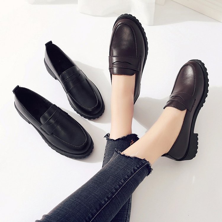 Pointed Toe Middle Heel Leather Shoes Women's Japanese Uniform Shoes Academic Style Black Brown Lefu Single Shoe Leather