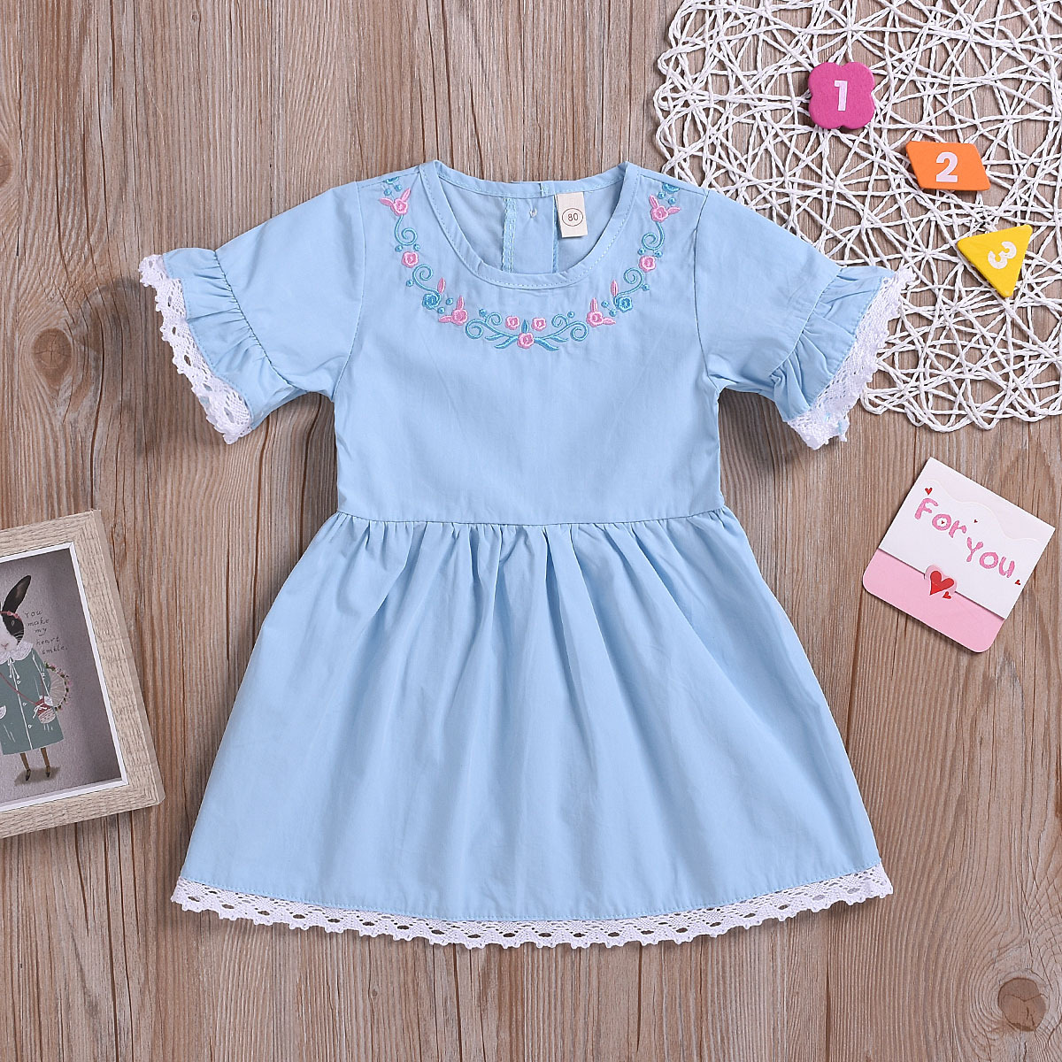 ins hot style sister outfit light blue r...