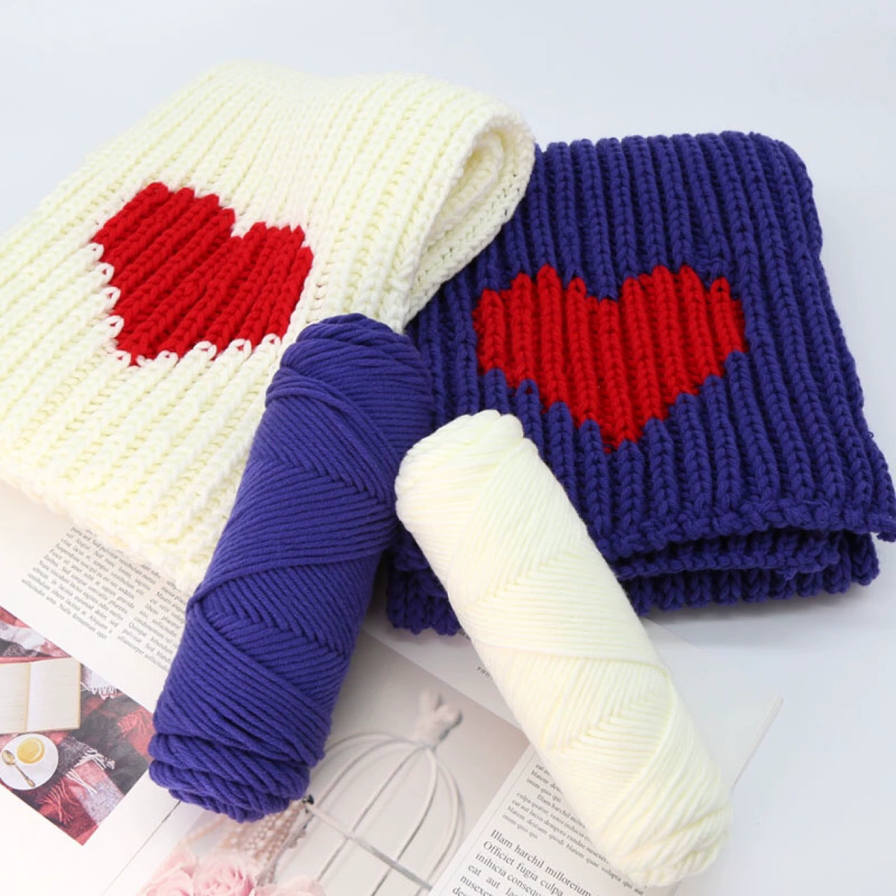 Handmade yarn kit, soft plush skeins with bamboo needle 6 mm, mixed colors and tutorial options
