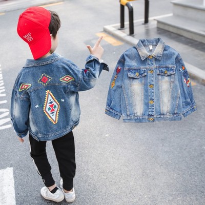 2019春秋新款童裝韓版童外套中小童男童牛仔外套刺繡寶寶牛仔衣潮