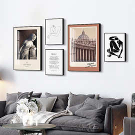 文艺复古又摩登客厅组合挂画北欧装饰画抽象壁画现代沙发背景墙