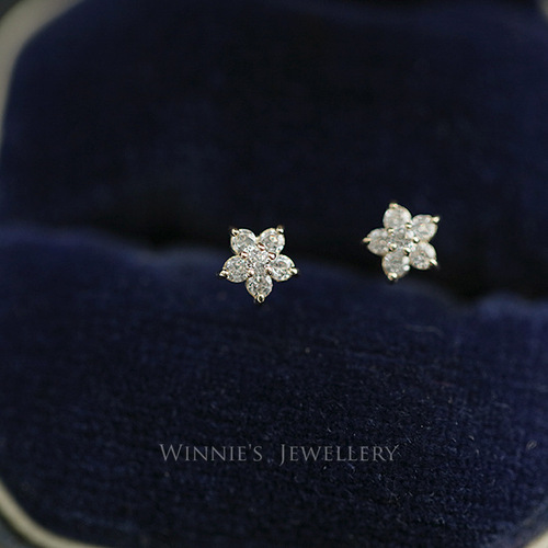 S925 sterling silver plated 14k gold star earrings full diamond mini five-pointed star small flower versatile personalized earrings for women