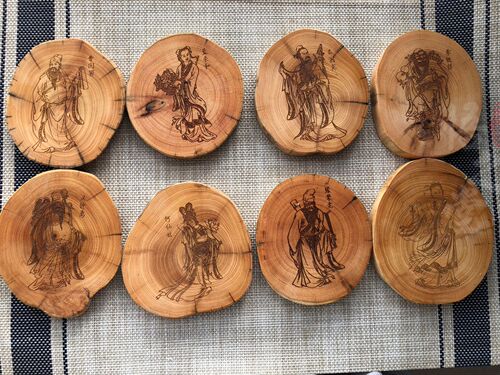 Thuja shaped tea coasters, heat-insulating mats for cups and tableware, wooden coasters with flowers, poems and characters, can be engraved with LOGO