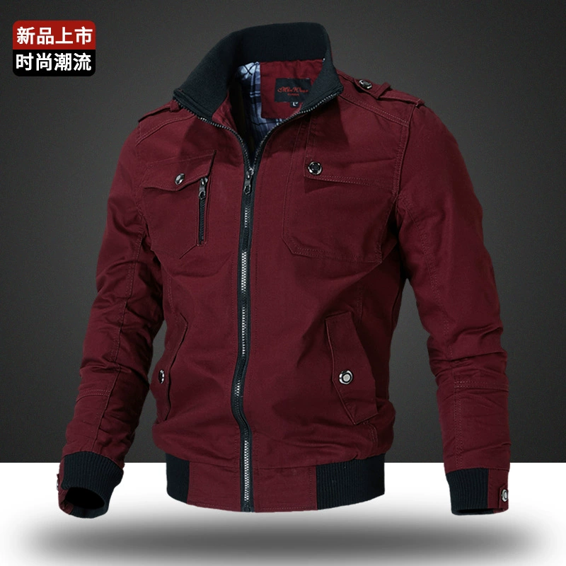 Мужская куртка-бомбер 2025 года в стиле милитари из стираного хлопка с нашивками на плечах, оптом, с длинным рукавом