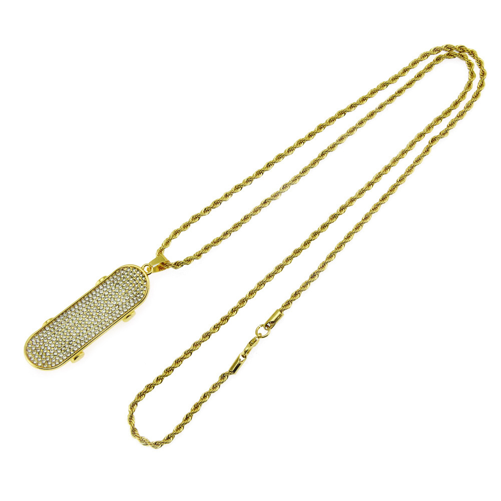 Designer style, personality, creativity, men's necklace with diamond inlay, three-dimensional skateboard pendant, trendy and fashionable accessories_voghion.com