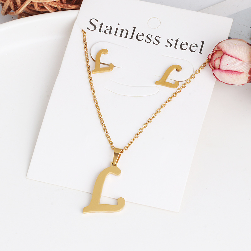 New Simple Letter Necklace Earrings Set Of 26 Letters Simple Creative Jewelry Stainless Steel display picture 18