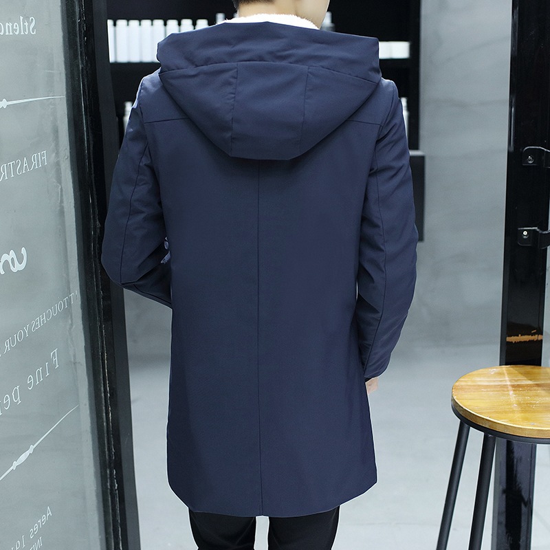 Invierno de los nuevos hombres de longitud media cazadora con capucha de los hombres de estilo coreano juvenil casual forrado de lana engrosada chaqueta ropa de abrigo de los hombres
