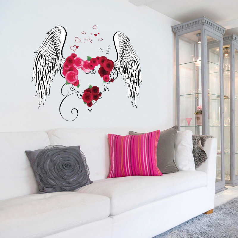 SK9089 Love Wings Quarto Sala de estar Fundo Parede Murais Decorativos Adesivos Removíveis PVC Autoadesivo_voghion.com