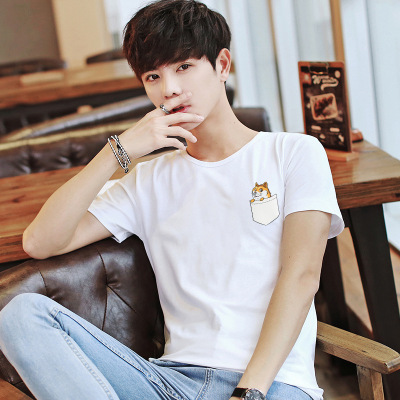 男式T恤2019春夏季装新款韩版圆领修身男士短袖圆领t桖潮一件代发|ru