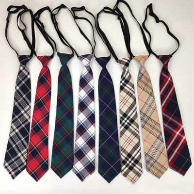 厂家现货40cm长懒人免打结7cm领带 格子棉布可调节学生男女小领带