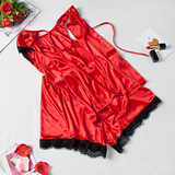 Шелковая сексуальная тонкая пижама, топ с чашечками, шорты, комплект, Amazon, в корейском стиле, короткий рукав, эффект подтяжки