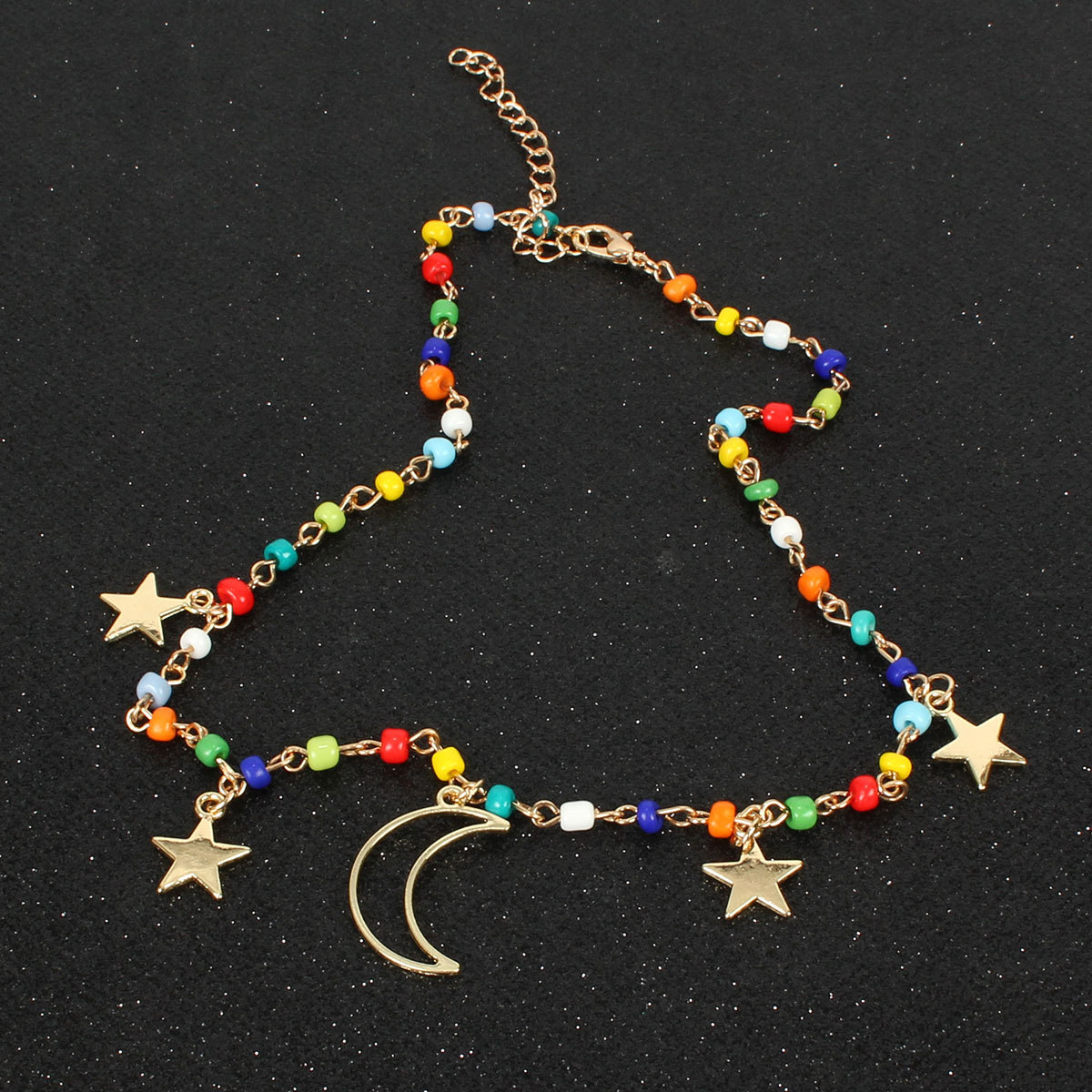 Simple Personality Star Colored Rice Beads Moon Pendant Necklace Women display picture 5