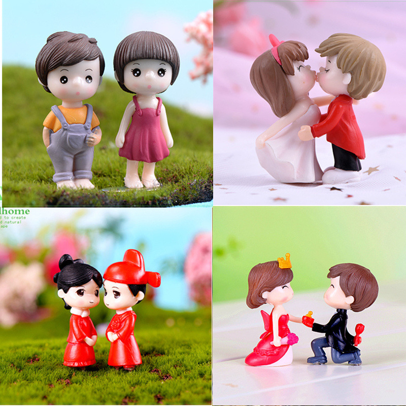 DIY Mini House Accessory Plush Toys - Cheese Cat Figure for Couples - Crown Couple Miniature Landscape Resin Ornament