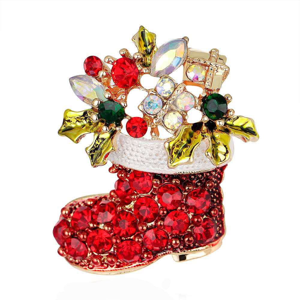 Christmas Brooch Crutches Elk Snowflake Snowman Christmas Tree Wreath Bell Boots Pin Corsage Hot Sale display picture 3