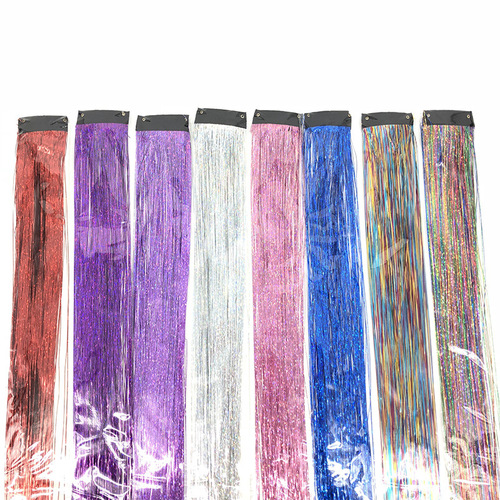 Colorful laser wire, colorful straight gold wire hair piece, colorful bright wire hair extensions, human hair factory cross-border foreign trade