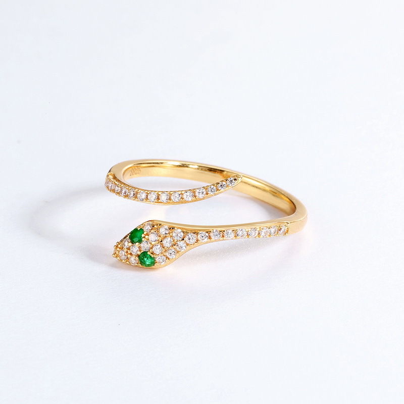 Fashion simple adjustable snake-shaped s925 sterling silver 9k gold ring
