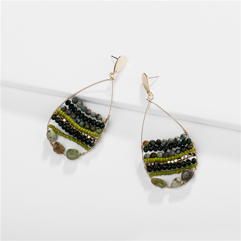 Jewelry Earrings Natural Stone Beads Rice Beads Hollow Female Drops Earrings New display picture 1