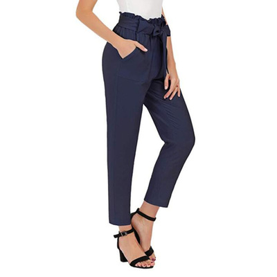 2019 Europe and America new pattern Women's wear fashion Casual pants Amazon WISH Cross border Best Sellers fold Bandage Ninth pants