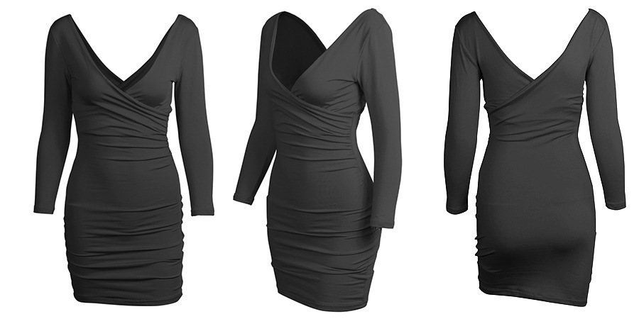 Sexy Slim V-Neck Long-Sleeved Plus Size Dress NSZY38628