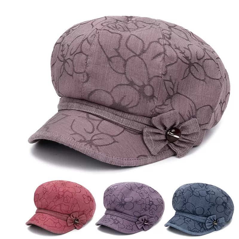 女士八角帽春秋款中老年老奶奶帽遮阳防晒贝雷帽中年时装帽批发