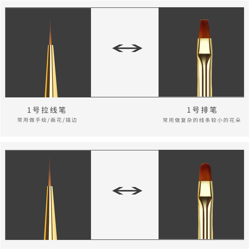 Herramientas de uñas transfronterizas de doble cabeza pluma de dibujo pintada pluma de gancho de dibujo tallada Pluma de Oro pluma de tubo de cobre de varilla