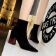 1718-2 the European and American fashion color matching wood with thick with female boots sexy high-heeled suede tines nightclub show thin short boots