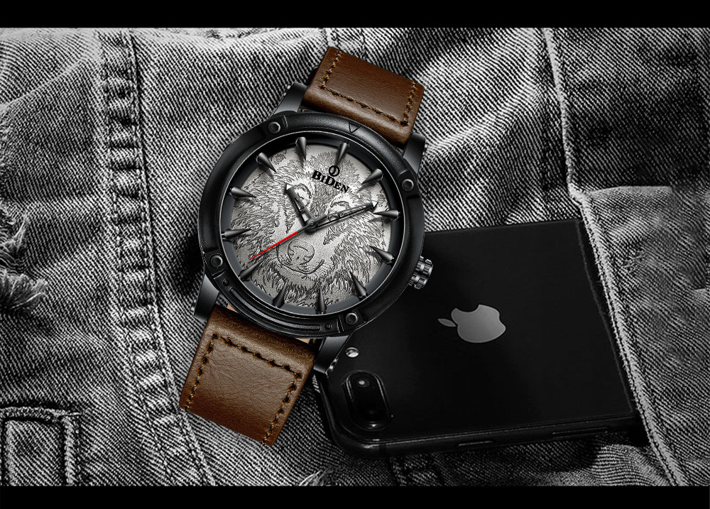 Men's Quartz Watch Biden Leather Strap Waterproof Analogue Watch_voghion.com