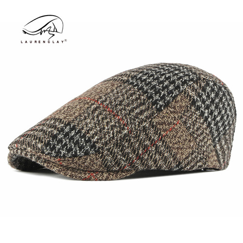 Spring, autumn and winter woolen men's beret Korean style plaid peaked cap for women British retro fashion forward hat trend