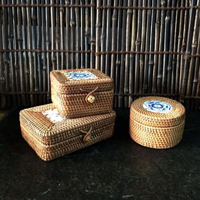 越南创意秋藤编织茶包装 秋藤编织方形小茶盒  秋藤简约普洱茶盒|ms