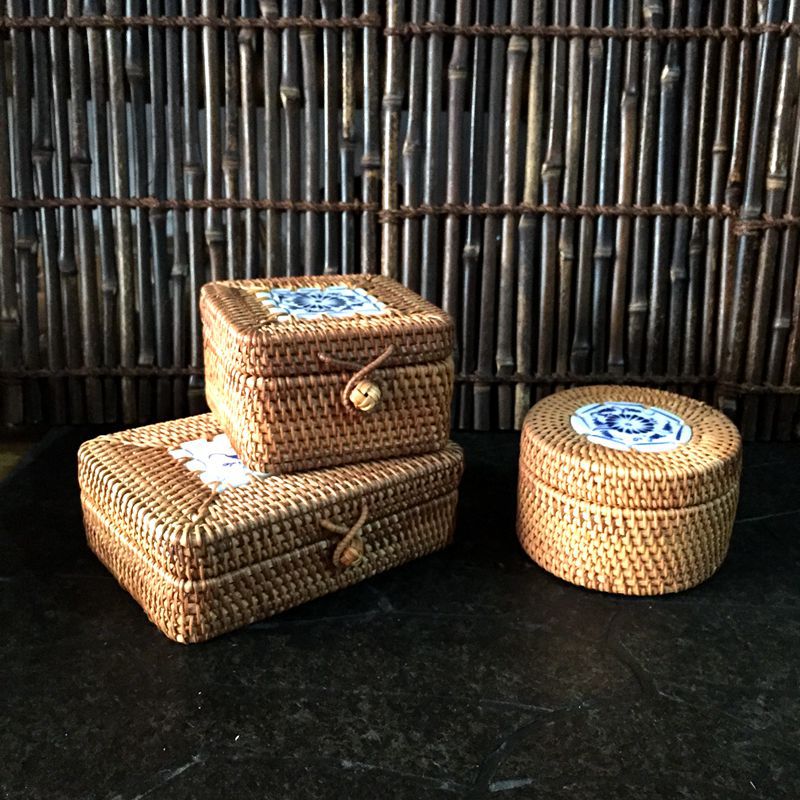 越南创意秋藤编织茶包装 秋藤编织方形小茶盒  秋藤简约普洱茶盒|ms