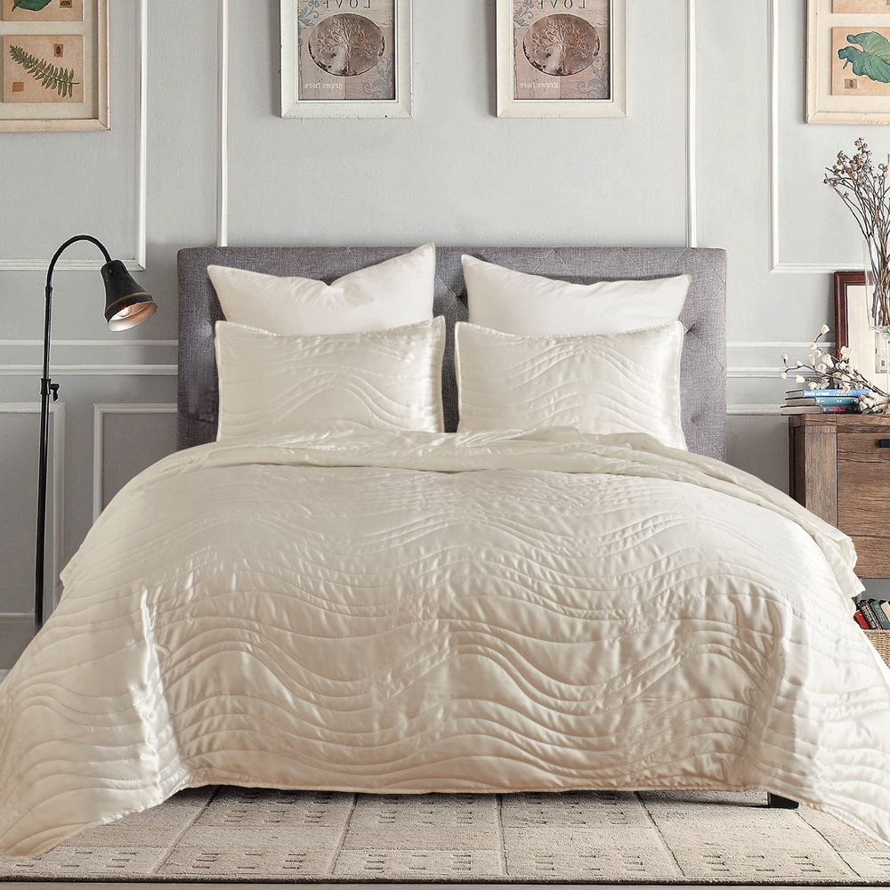 亚马逊速卖通ebay跨境货源仿真丝床盖三件套标准尺寸家纺外贸床品