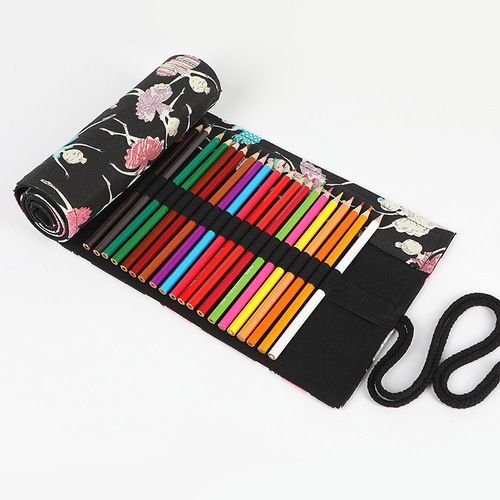 Ballet girl printed canvas pen curtain 24 36 48 72 holes large capacity pencil bag color lead sketch stationery bag