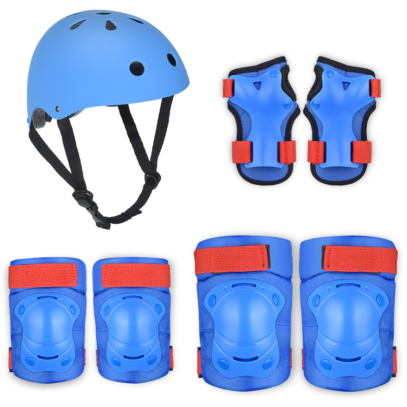 批發定制滑冰滑步車平衡車溜冰輪滑護具套裝兒童頭盔護具7件套