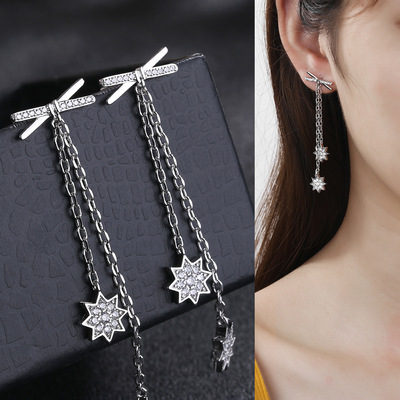 s925純銀針耳飾耳環女流蘇長款韓版時尚鍍白金防過敏氣質銀耳釘