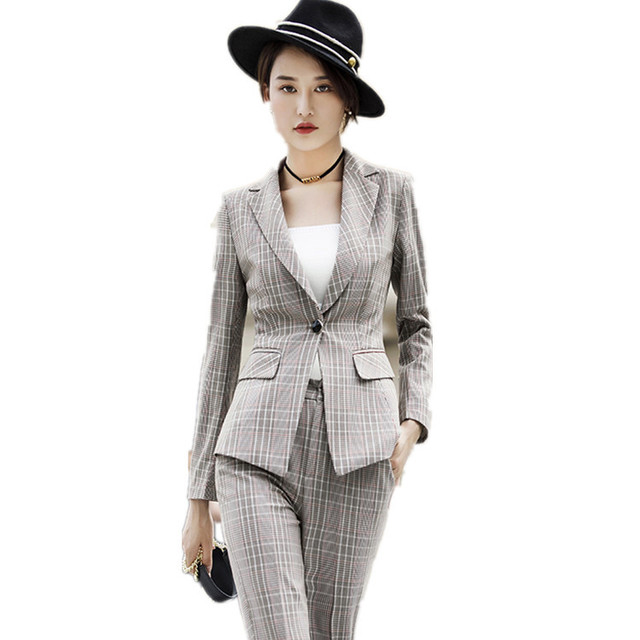 New Professional Suit Fashion Temperament Chequered Small Suit 