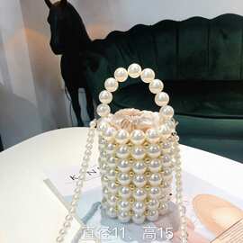 2025夏季新款女包韩国迷你手工珍珠包编织水桶包手提单肩斜挎包潮