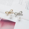 Cute beads from pearl with bow, sophisticated brooch, clothing, sweater, cardigan, pin, Japanese and Korean