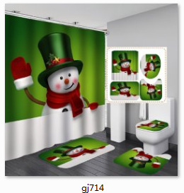 Polyester Material Christmas Festival Cartoon Pattern Vacation Style Christmas Vacation Cartoon Polyester Shower Curtain