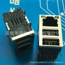 RJ45�W��+�p��USB 2.0Aĸ 90�Ȳ��DIP ��LED�� 8P8C ��ɫ�zо