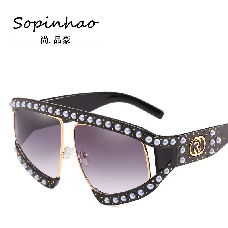 new pattern fashion grace Western style Pearl inlay Rivets personality Polarized Sunglasses lady Europe and America Sunglasses