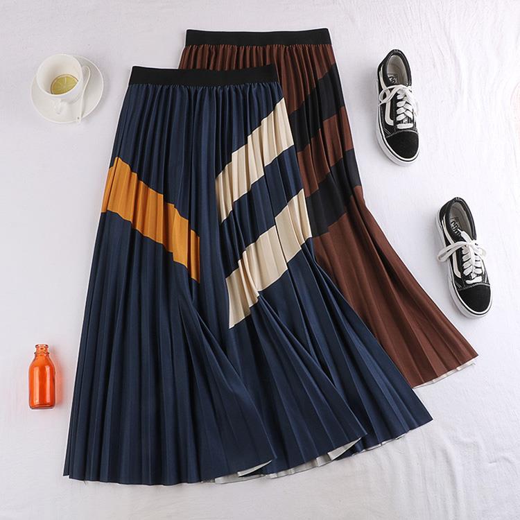 wish亚马逊2019秋冬女装拼贴棉百褶裙半身裙一件代发ladies skirt