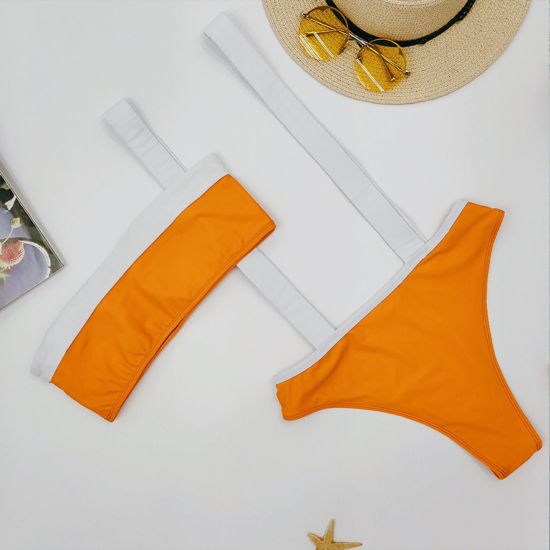  strap orange and white stitching swimsuit ladies split bikini NSZO1708