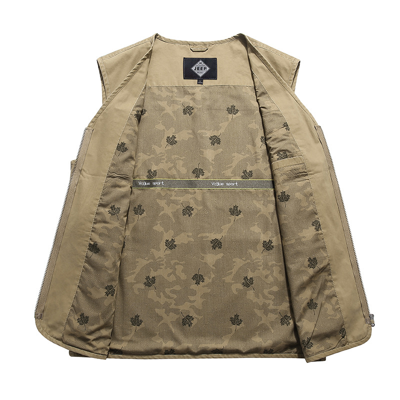 2805 primavera y otoño transfronteriza hombres de mediana edad y ancianos casual v-cuello Chaleco de algodón chaleco papá multi-Bolsillo chaleco