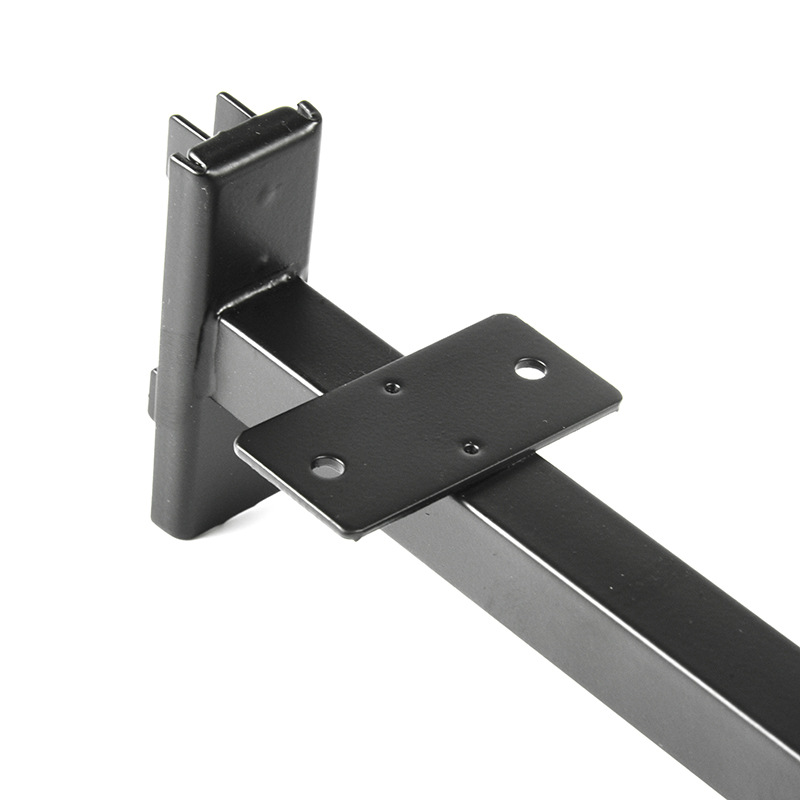 Tarjeta de suministro directa de fábrica una columna de vidrio soporte de estante de metal gancho negro fuerte carga de soporte de tablero de madera izquierda y derecha