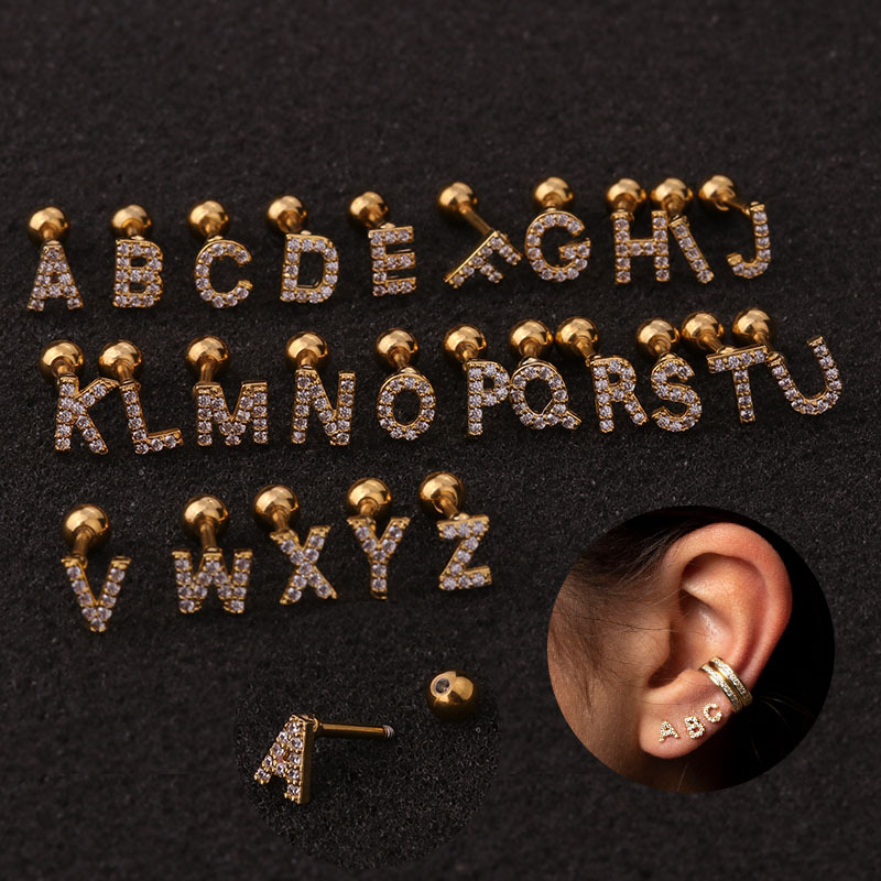 Ear Cartilage Rings & Studs Lady Letter 316 Stainless Steel  Copper display picture 1