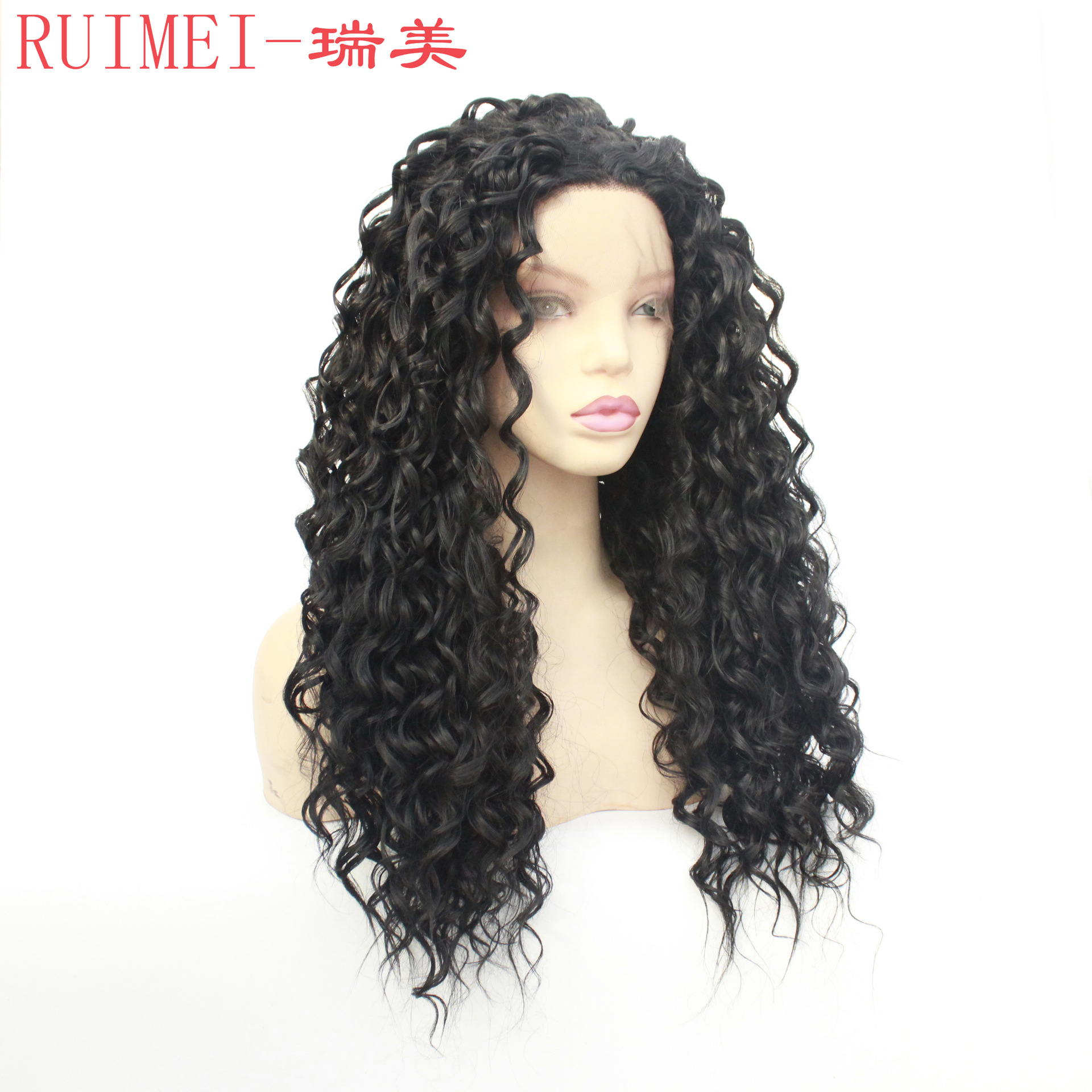 欧美流行黑色kinky curly 小卷长卷发假发化纤前蕾丝头套外贸出口-阿里巴巴
