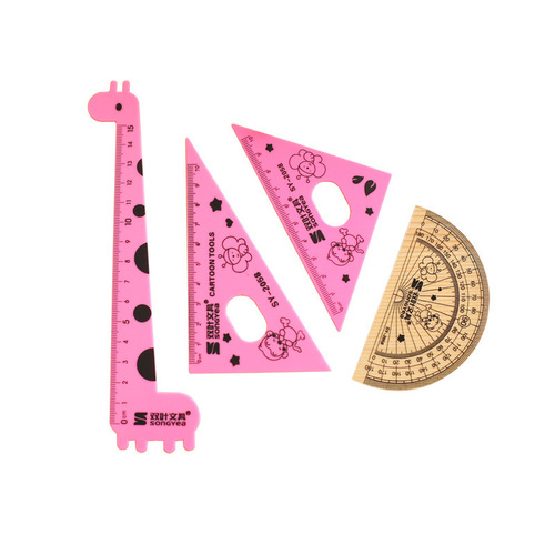 Double-leaf stationery combination set, cartoon ruler, triangle ruler, primary school student drawing school supplies four-piece set wholesale
